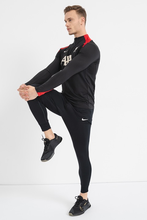 Nike, Футболна блуза с Dri-Fit и къс цип, Червен/Черен