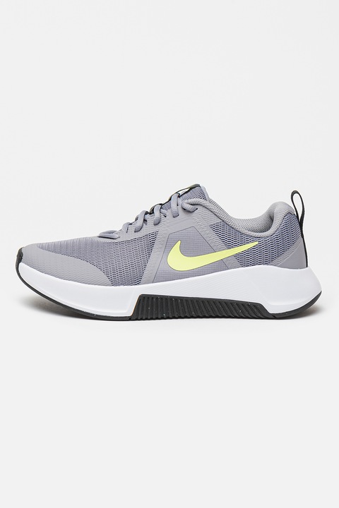 Nike, Pantofi MC Trainer 3 din plasa cu imprimeu logo lateral, pentru fitness, Gri carbune/Verde lime