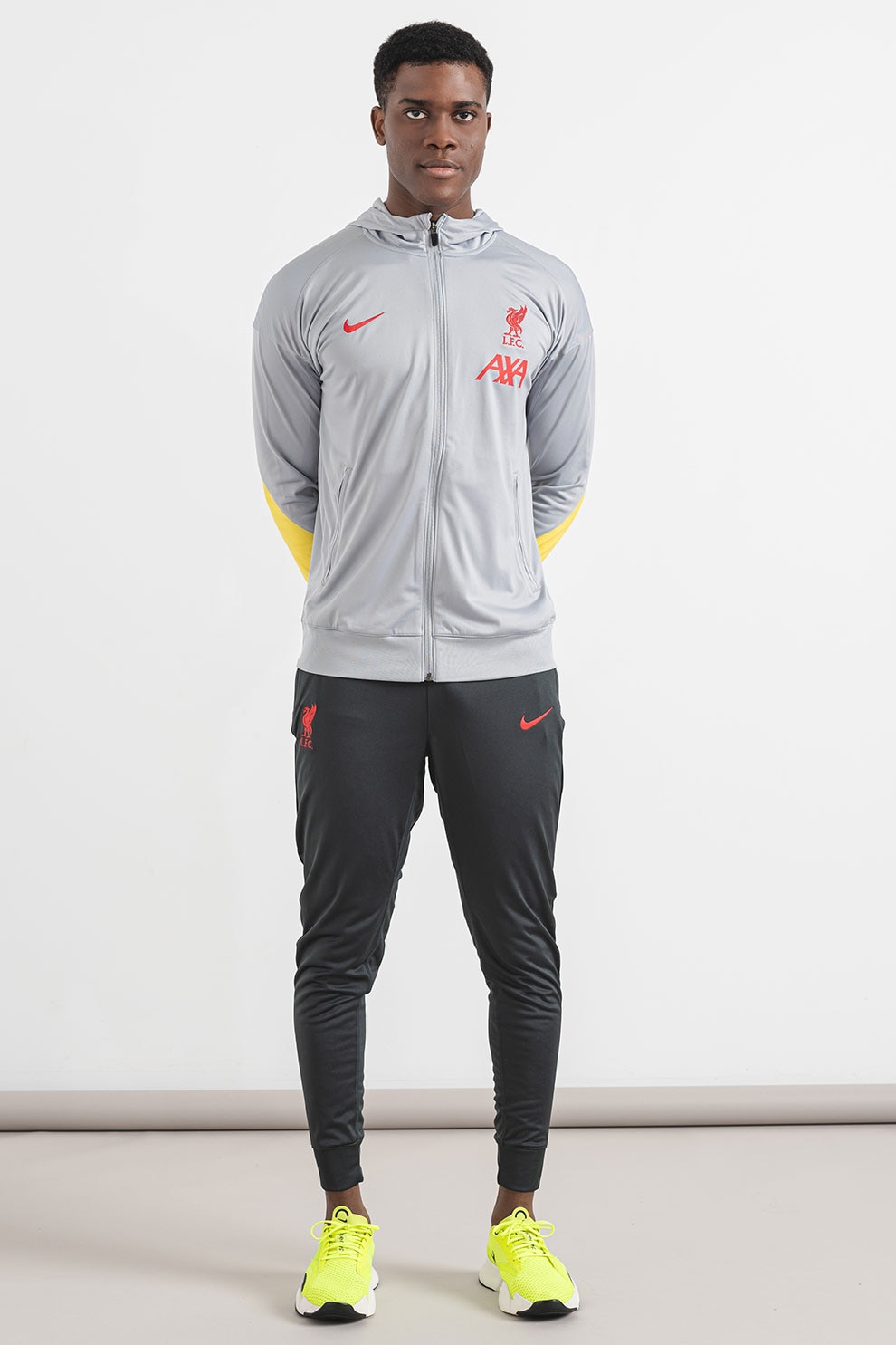 Nike, Trening slim fit cu gluga, pentru fotbal Liverpool F.C, Gri