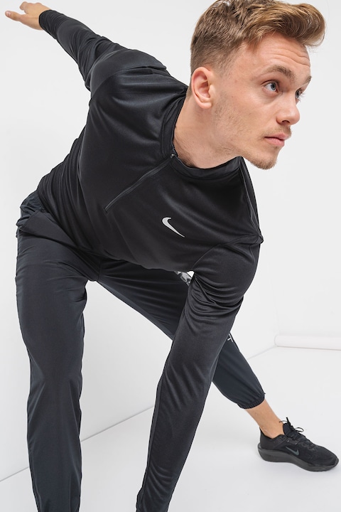 Nike, Bluza cu fenta cu fermoar, pentru alergare, Negru, L