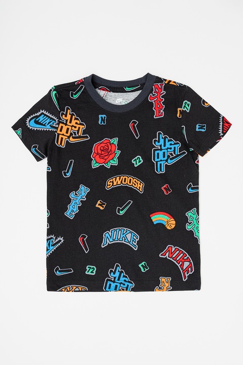 Nike, Тениска Create 2.2 с лого, Черен/Аленочервен/Светлосин