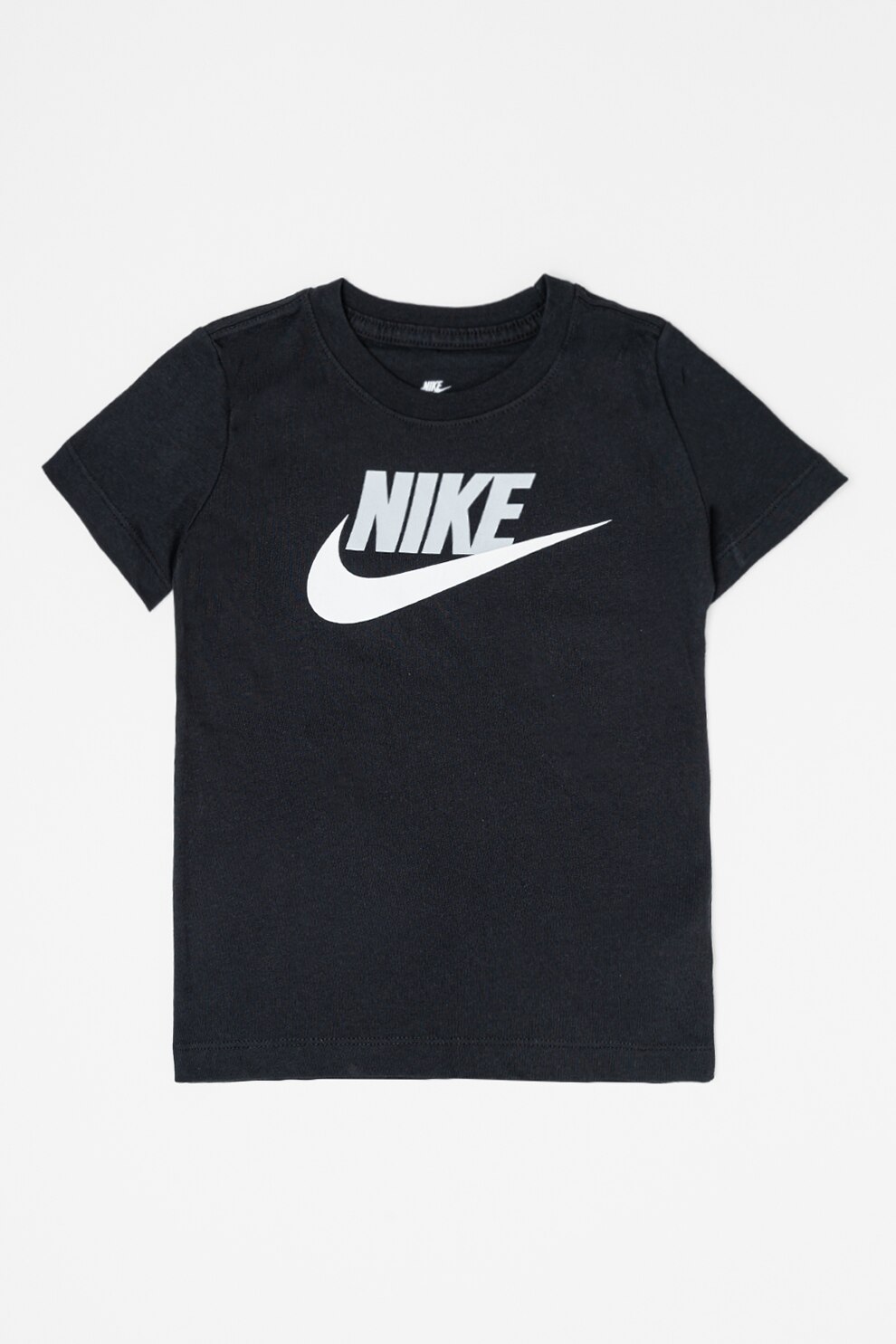 Nike, Tricou cu decolteu la baza gatului si imprimeu logo Futura, Alb, Negru, Gri deschis, 137-147 CM