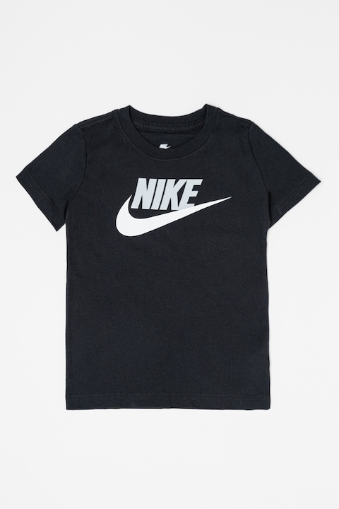 Nike, Тениска с овално деколте и лого, Бял/Черен/Светло сив