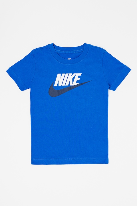 Nike, Тениска с овално деколте и лого, Черен/Кралско Синьо/Мръснобял