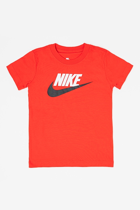 Nike, Тениска с овално деколте и лого, Бял/Черен/Аленочервен