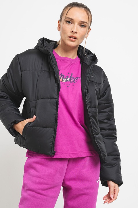 Nike, Geaca lejera cu gluga si tehnologie Therma-FIT, Negru stins