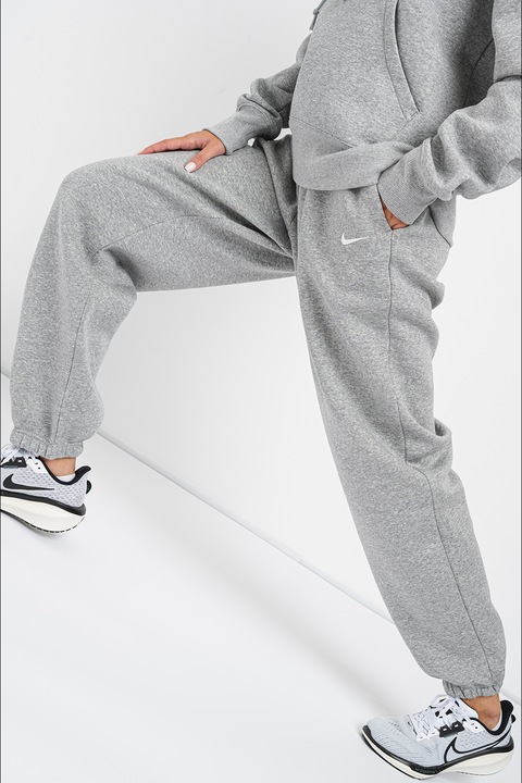 Nike, Уголемен спортен панталон Phoenix с висока талия, Сив меланж