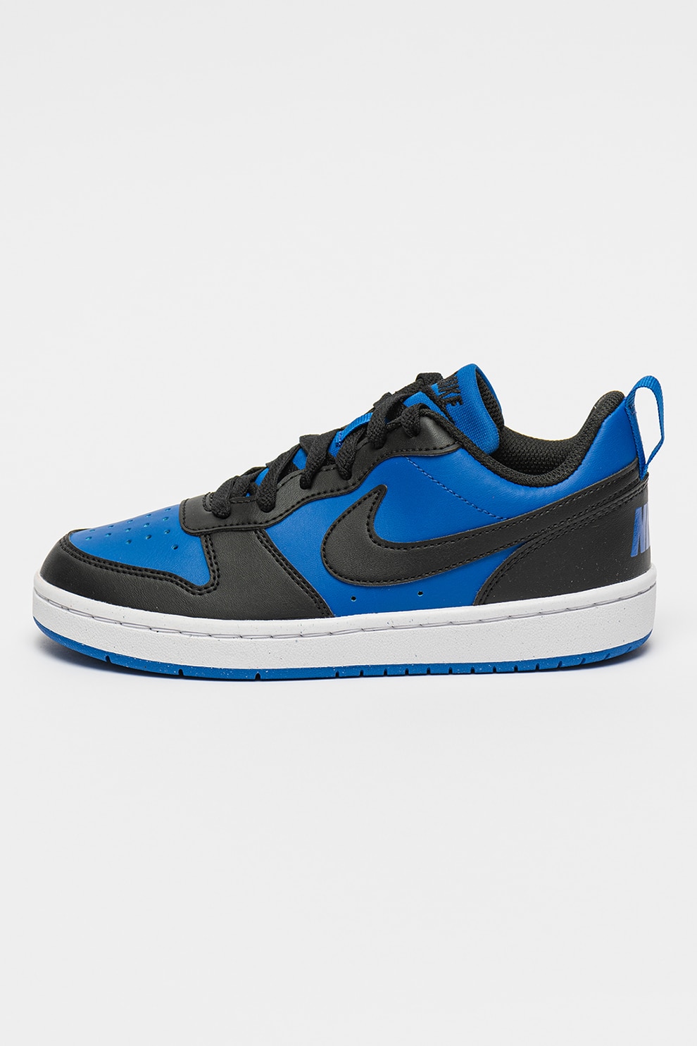 Nike, Pantofi sport de piele ecologica Court Borough, Negru, Albastru royal, 38.5 EU