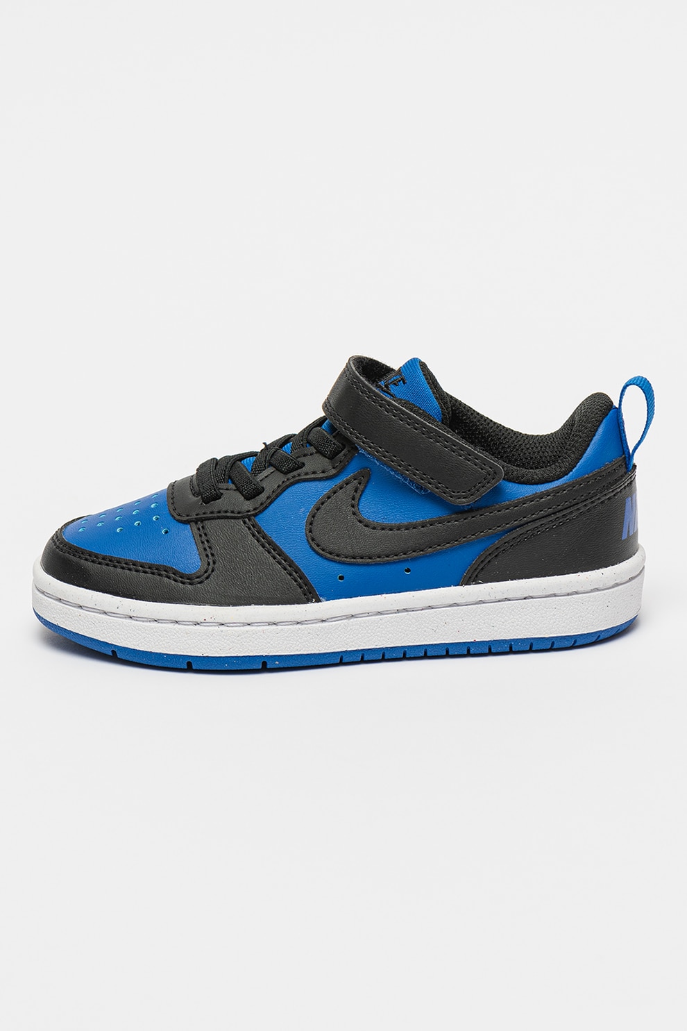 Nike, Pantofi sport de piele ecologica cu velcro Court Borough, Negru, Albastru royal, 28 EU