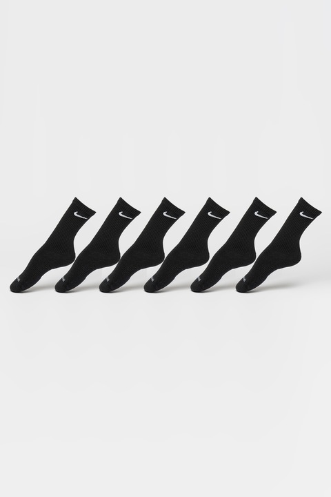 Nike, Set de sosete lungi din amestec de bumbac pentru antrenament - 6 perechi, Negru/Alb murdar
