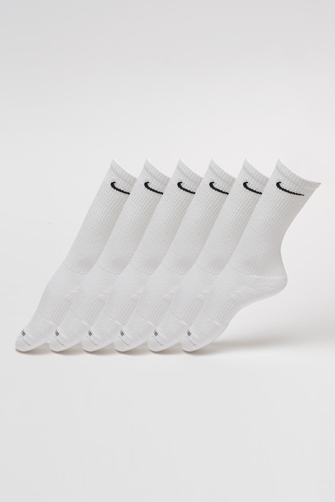Nike, Set de sosete lungi din amestec de bumbac pentru antrenament - 6 perechi, Alb/Negru