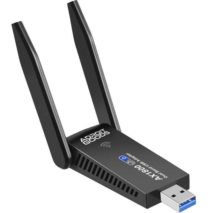 Aдаптер, USB Wifi Dongle, AdroitGoods, 1200Mbps, двойна антена 5dBi, приемник, черен