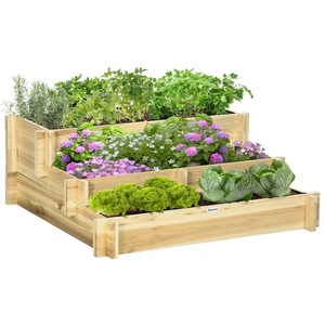 Jardiniera pentru plan de cultivare pe 3 niveluri, Outsunny, 93x93x35cm, lemn de brad, maro