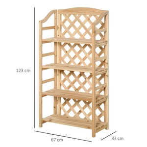 Raft pentru Plante Pliabil cu 4 Rafturi Reglabile, Outsunny, din Lemn, 67L x 33L x 123Hcm