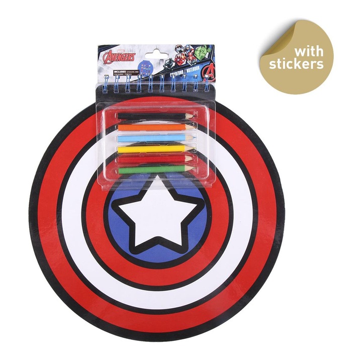 Caiet de colorat, Captain America, 6 creioane colorate incluse