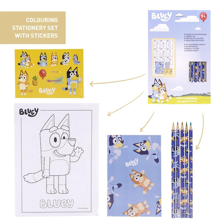 Set de colorat, Bluey, 9 file de colorat, creioane colorate incluse