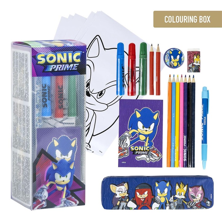 Set de colorat Sonic Prime, 8 file de colorat, 24 piese