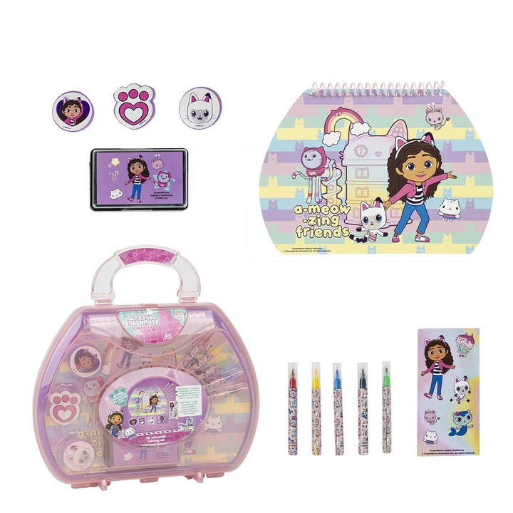Set de colorat, Gabbys Dollhouse, servieta, 30 file, 10 piese