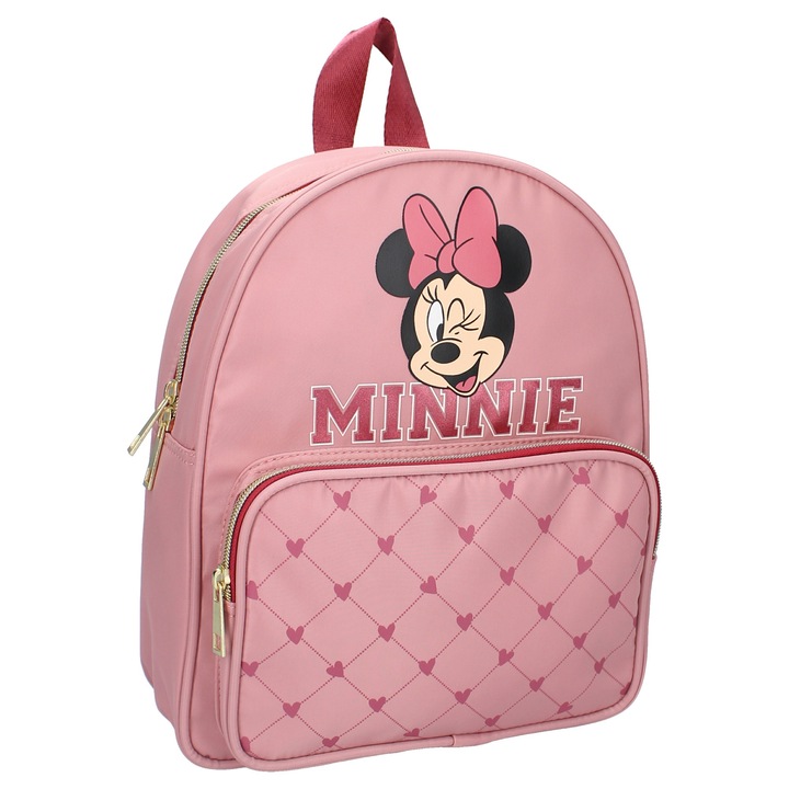 Ghiozdan Minnie, 2 fermoare, 30 x 25 x 10 cm, Roz