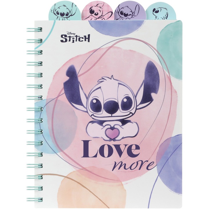Caiet cu spira Stitch, A5, 100 file, Alb
