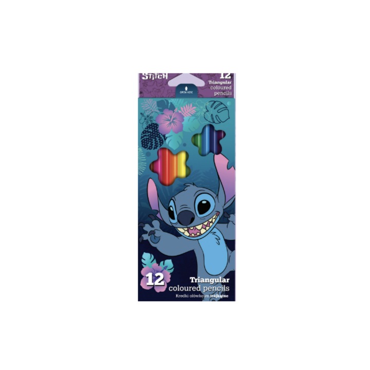 Színes ceruzák, Stitch design, háromszög alakúak, 12 szín/készlet