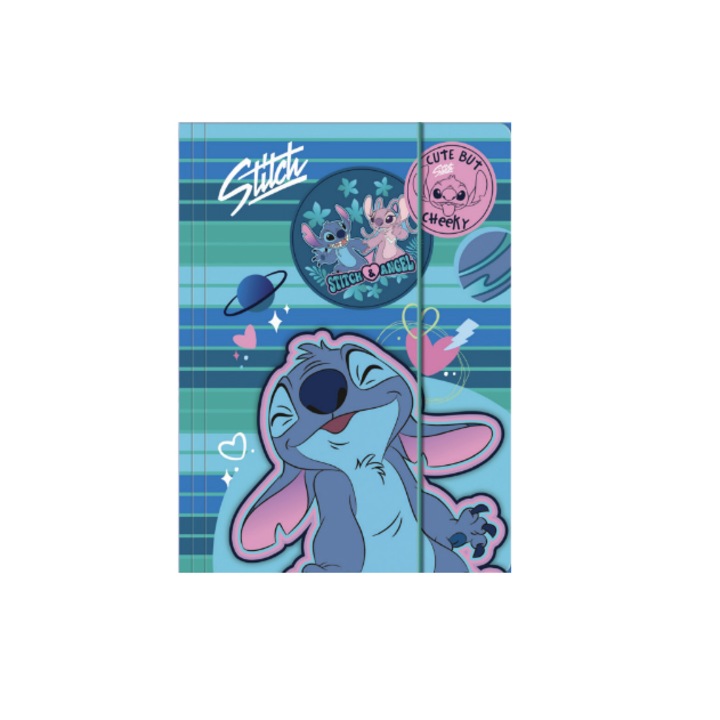 Папка с ластик Stitch, Картонена корица, А4