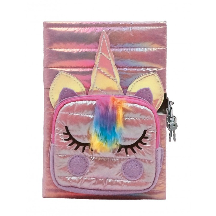 Jurnal unicorn cu buzunar, Stnux, multicolor, 80 file liniate, 15x21cm