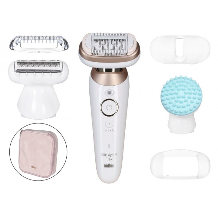 Епилатор Braun Silk-Epil SES9-071, MicroGrip, Wet&Dry, бял/златист, 65x163x45mm