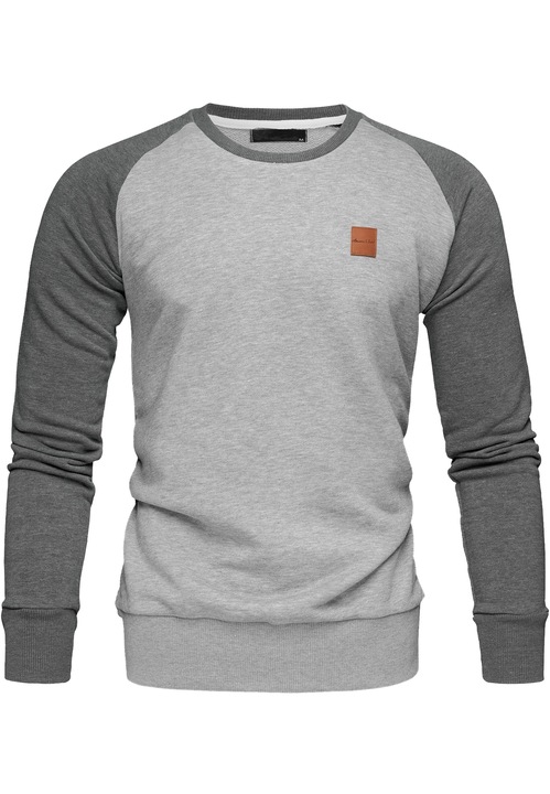 Humy hosszú ujjú világosszürke pamut kerek nyakú pulóver, Világosszürke