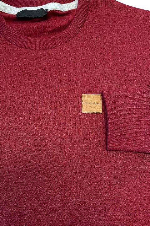 Kereknyakú Humy pamut hosszú ujjú bordeaux pulóver, Bordeaux