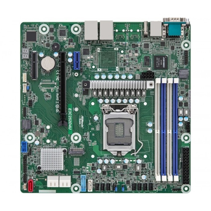 Дънна платка ASRock E3C252D4U, Micro ATX, Intel Xeon E-2300, 32GB DDR4, Gigabit Ethernet, M.2 SATA