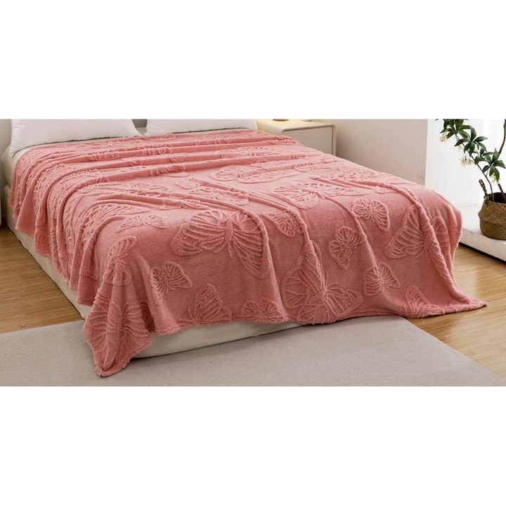 Patura pentru pat dublu, Cocolino, Fluturi 3D, 200x230cm, Roz