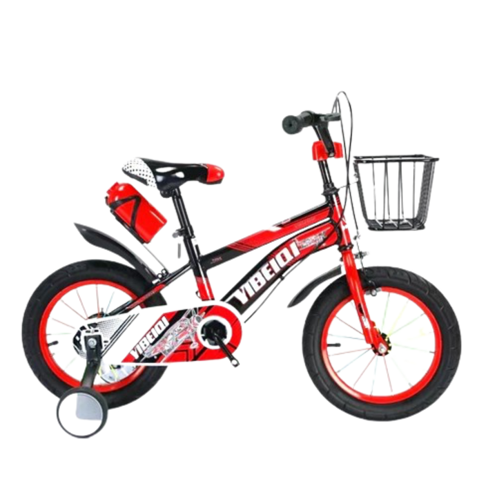 Велосипед Go Kart 658, 12 цола, за деца, 3-5 години, помощни колела, опора и бутилка за вода, кош, червен