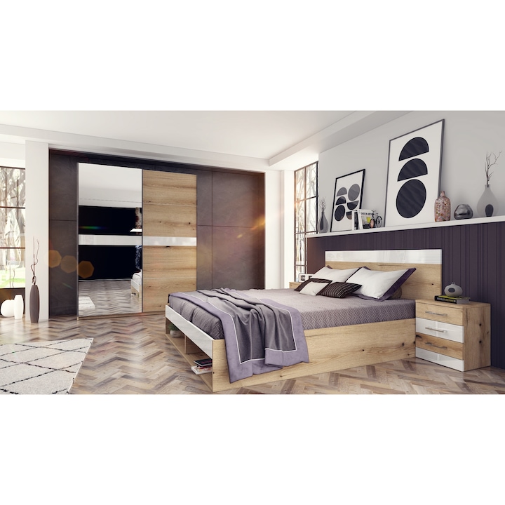 Спален комплект MBX, Fiore, гардероб, легло, 2 нощни шкафчета