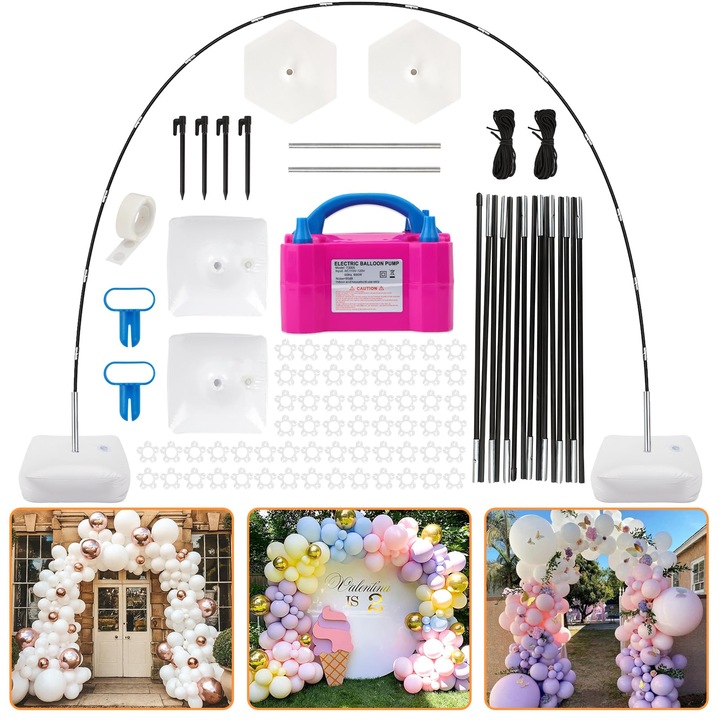 Комплект балонна арка, регулируема стойка с електрическа помпа, за рождени дни, WALALLA, многоцветен