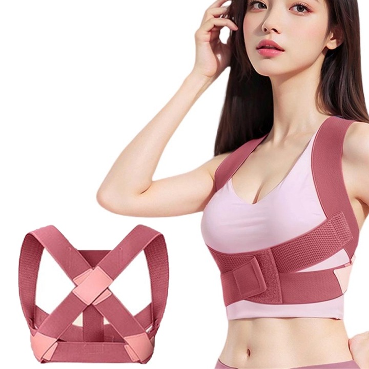 Suport ortopedic RUIOMII®, Suporturi pentru cocoasa pentru femei pentru prevenirea cocoaselor, corectie postura, material respirabil, roz, L