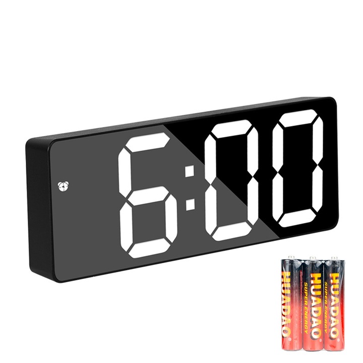 Електронен настолен часовник, SIBINTA, с цветна LED светлина, режим на дрямка, дисплей за температура, регулируема яркост, гласово управление, 12/24H за спалня, деца, възрастни хора, пластмаса, 16,5 x 8 x 1,5 cm, черен