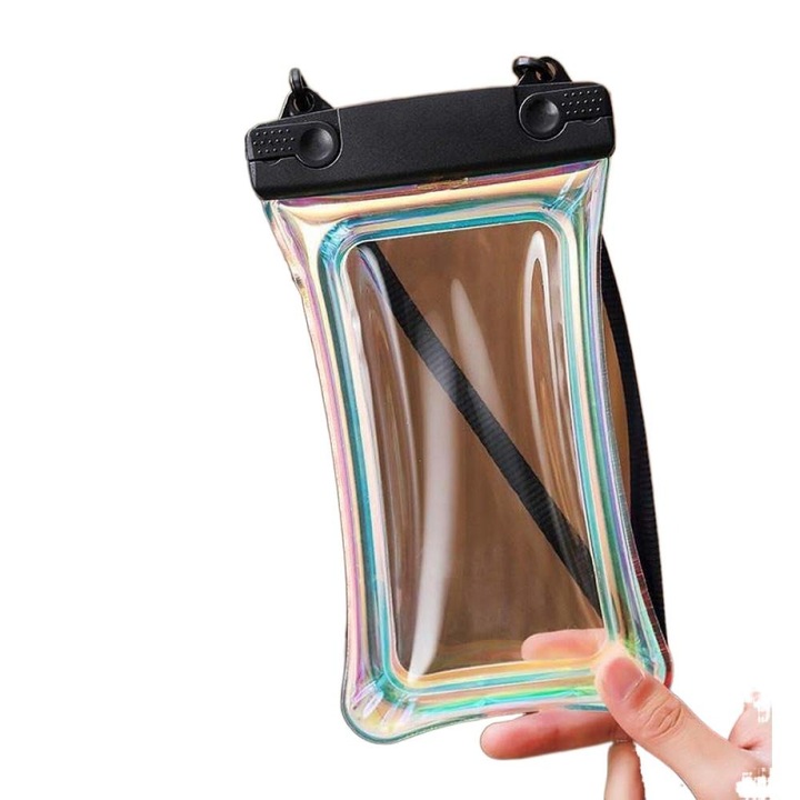 ASDIIT víz alatti tok, felhajtóerő légzsákkal, érintőképernyő, átlátszó, fekete, kompatibilis iPhone 15/Plus/Pro/Pro Max készülékekkel