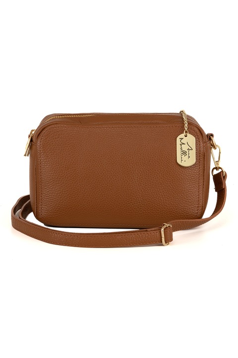 Anna Morellini, Geanta crossbody de piele cu aspect granulat, Maro scortisoara