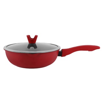 Tigaie wok cu capac Amercook Basic, compatibila cu toate sursele de caldura, inductie, 26 cm, rosie