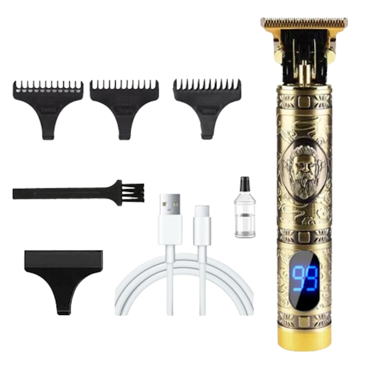 Trimmer profesional cu afisaj model Barber cu acumulator pentru tuns, conturare sau desene tribale