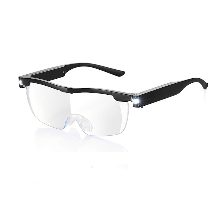 Ochelari de marire tip lupa, JENUOS®, cu 2 LED-uri, 180% marire, pentru vizibilitate mai buna, pentru bricolaj, citit, cusut