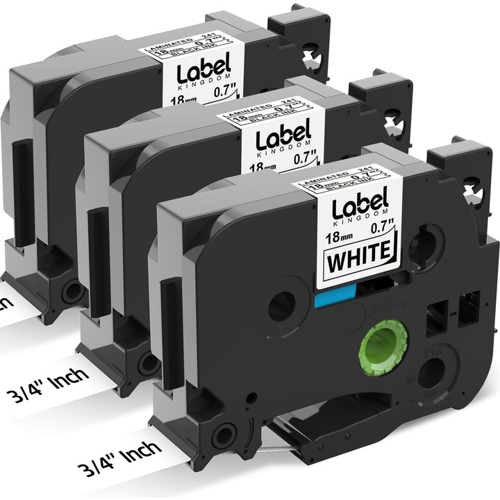 Set 3 Casete Etichete Autocolante Compatibile cu Brother Tze241, 18mm x 8m, Negru pe Alb, TZ-241/TZe-241