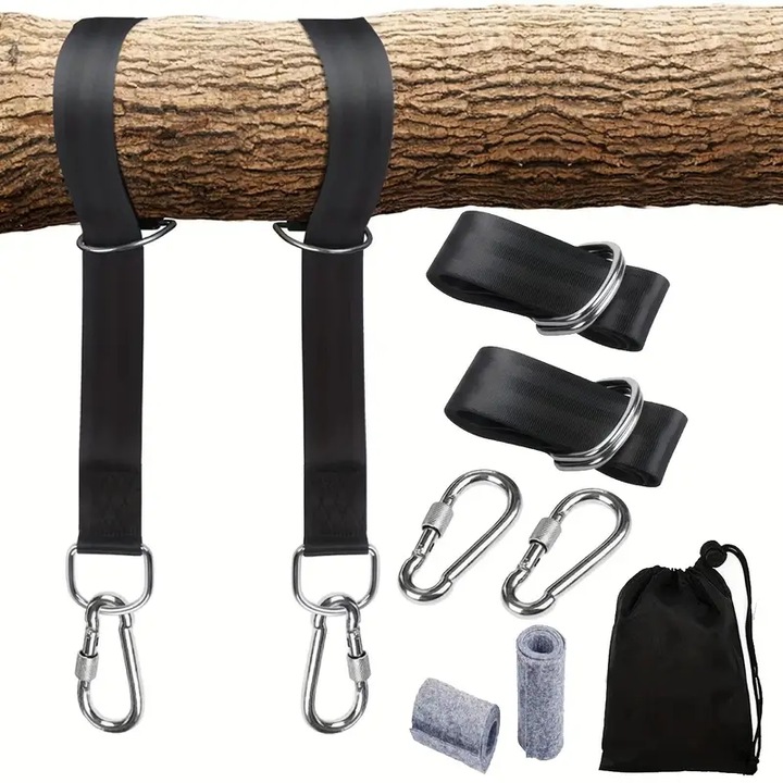 Set montare hamace si leagane, eBA®, lungimea liniilor 152 cm, greutate maxima suportata 150 kg, din metal si poliester, negru