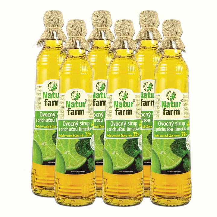 Natur Farm Menta-Lime sirop 6 siropuri de fructe fara conservanti (tratate termic) cu zahar, 6x700 ml