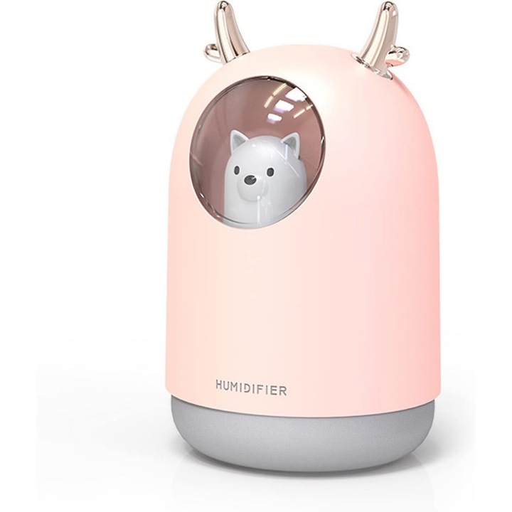Овлажнител FUIENKO, капацитет 600мл, USB нощна лампа, розов, 116x96x96mm