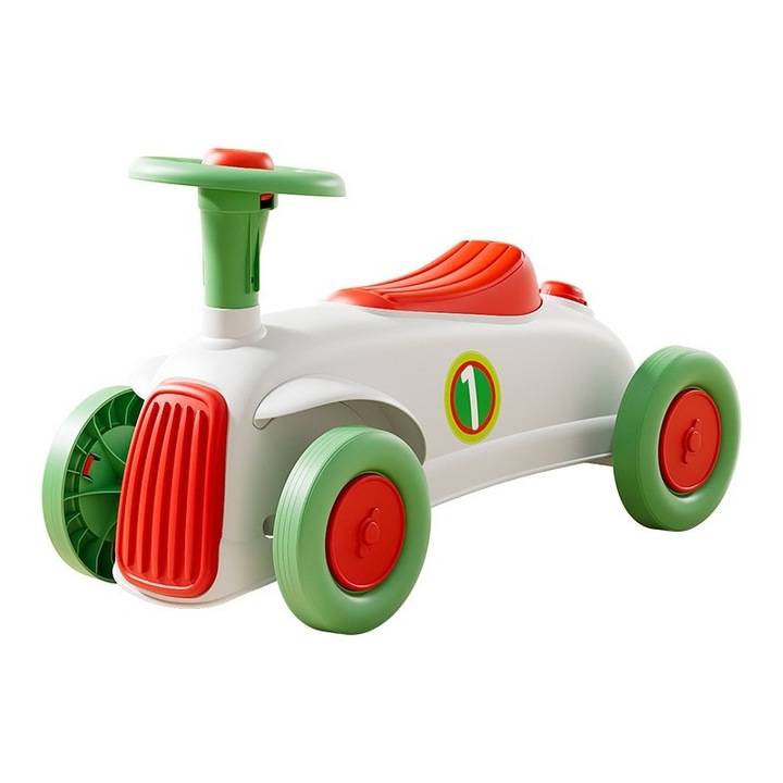 Masinuta Ride-on, cu Sistem Anti-rasturnare, Claxon Pe Volan, 1-6 Ani, 60x28x34 cm, Alb-Verde