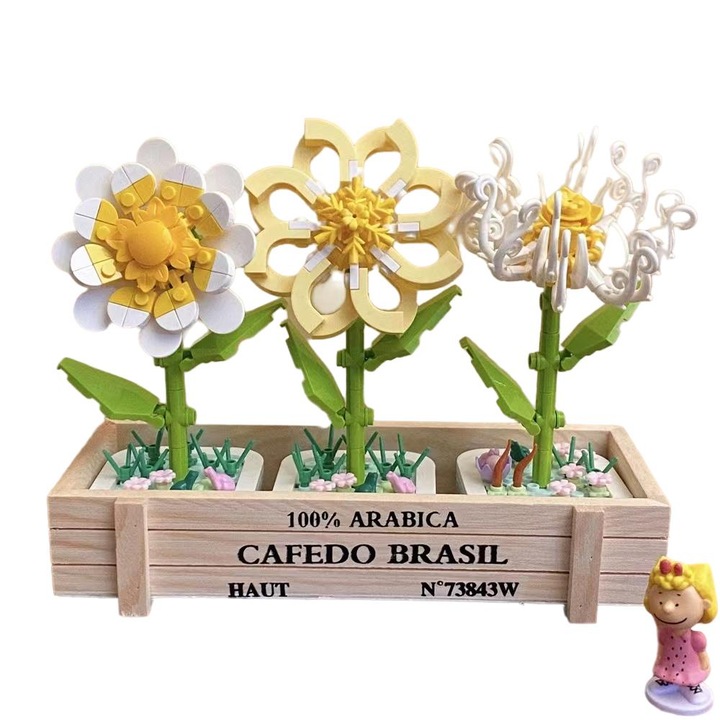 OEM Dekor építőkészlet, 3 féle virág ládában, 1040 db, szobadekoráció, 14+ év, többszínű