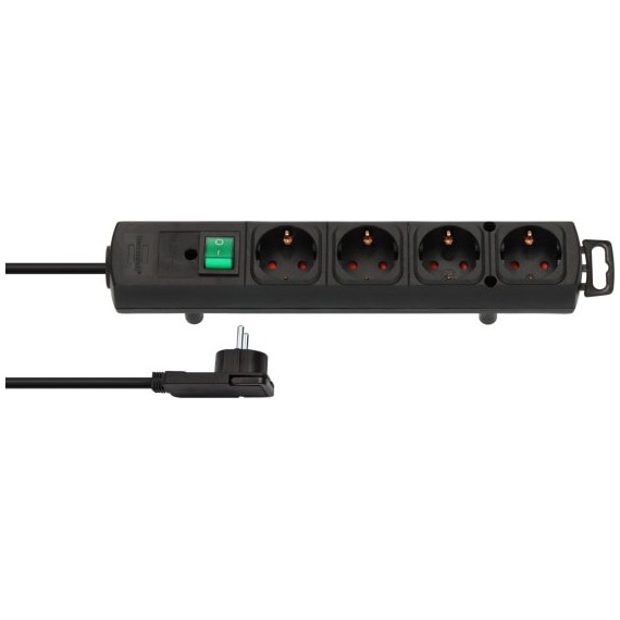 Prelungitor Brennenstuhl Comfort-Line Plus, cu stecher plat, intrerupator iluminat, 4 prize, IP20, H05VV-F 3G1.5, 2m, Negru