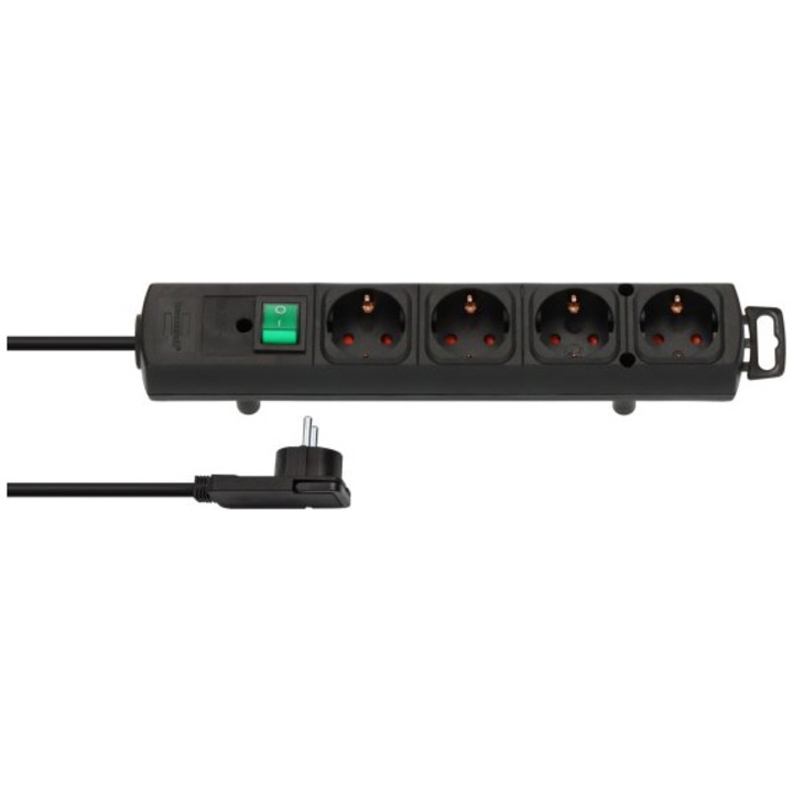 Разклонител Brennenstuhl Comfort-Line Plus, С плосък щепсел, Светещ ключ, 4 гнезда, IP20, H05VV-F 3G1.5, 2 м, Черен